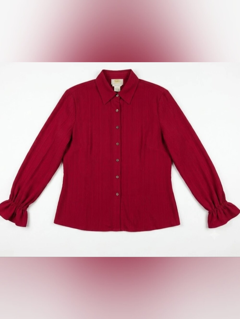 Talbots Ribbed Button-Down Blouse in Deep Red - Picture 2 of 4